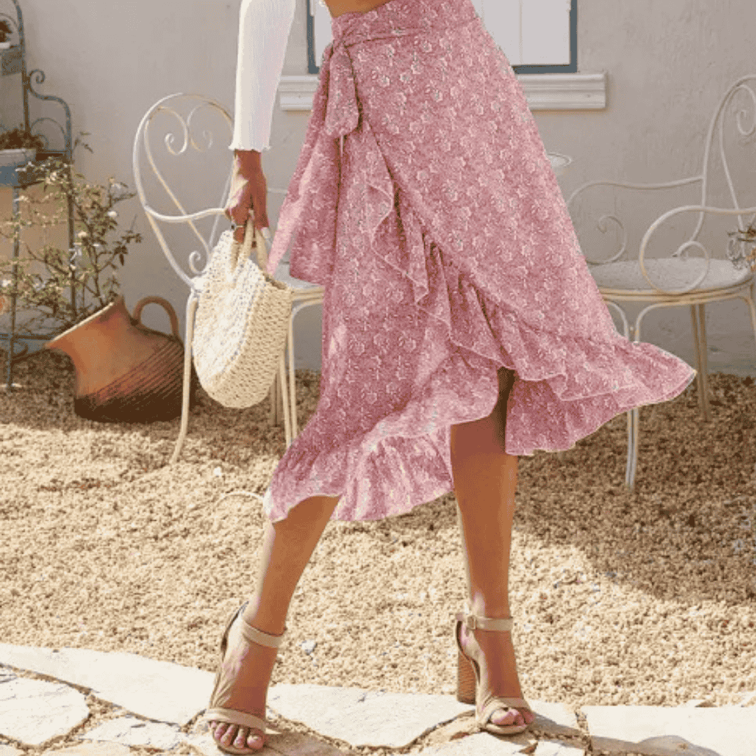 GONNA IN CHIFFON A VITA ALTA CON DECORO FLOREALE