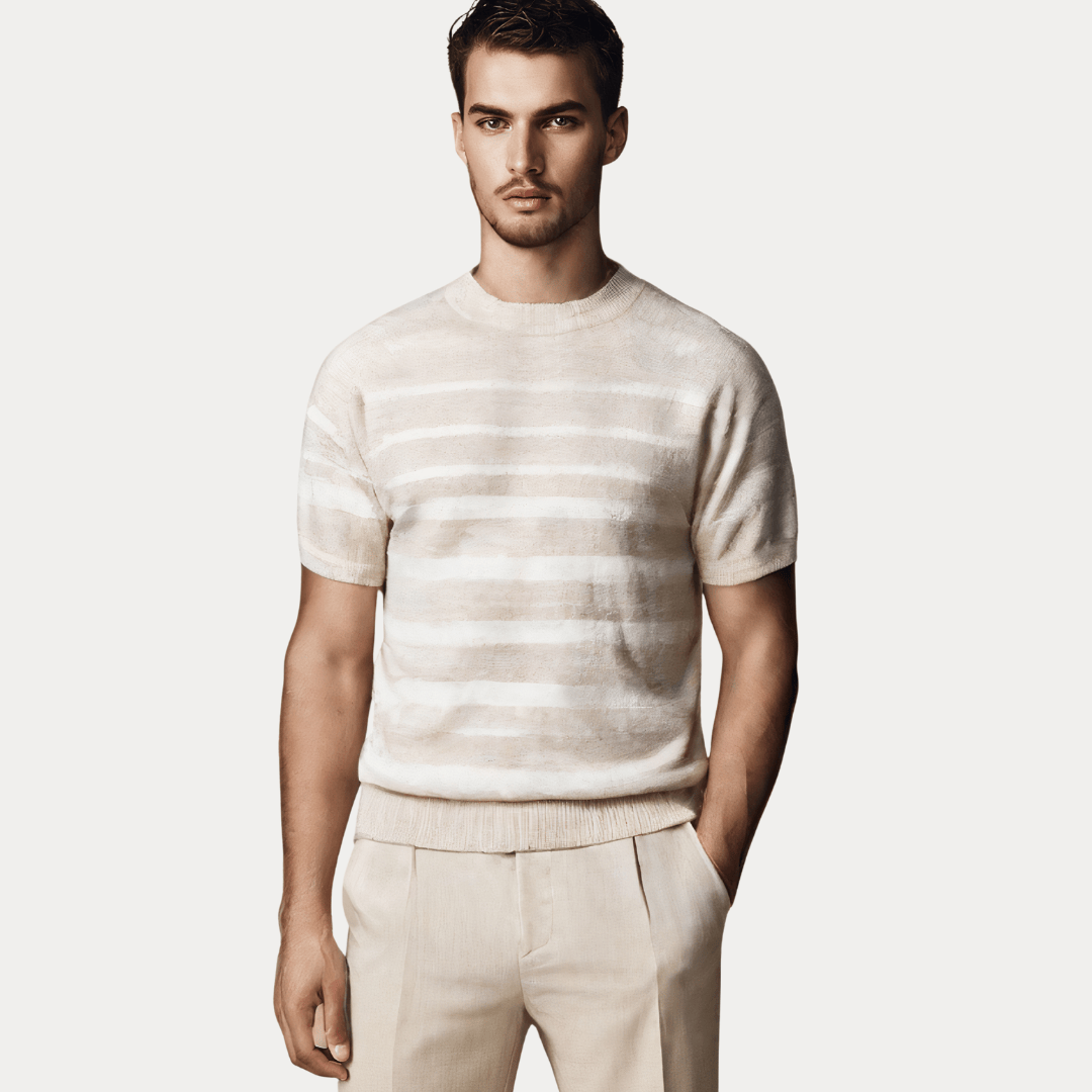 MAGLIETTA GIROCOLLO IN MISTO LINO E COTONE