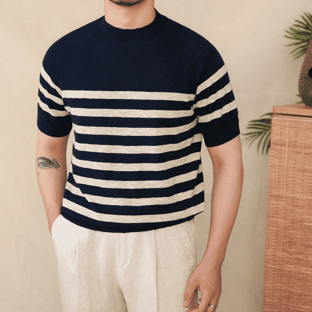 MAGLIETTA GIROCOLLO IN MISTO LINO E COTONE