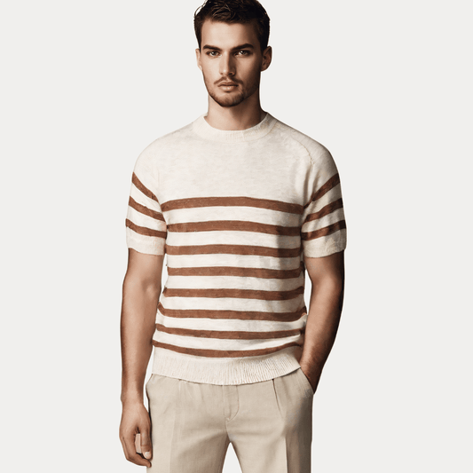 MAGLIETTA GIROCOLLO IN MISTO LINO E COTONE