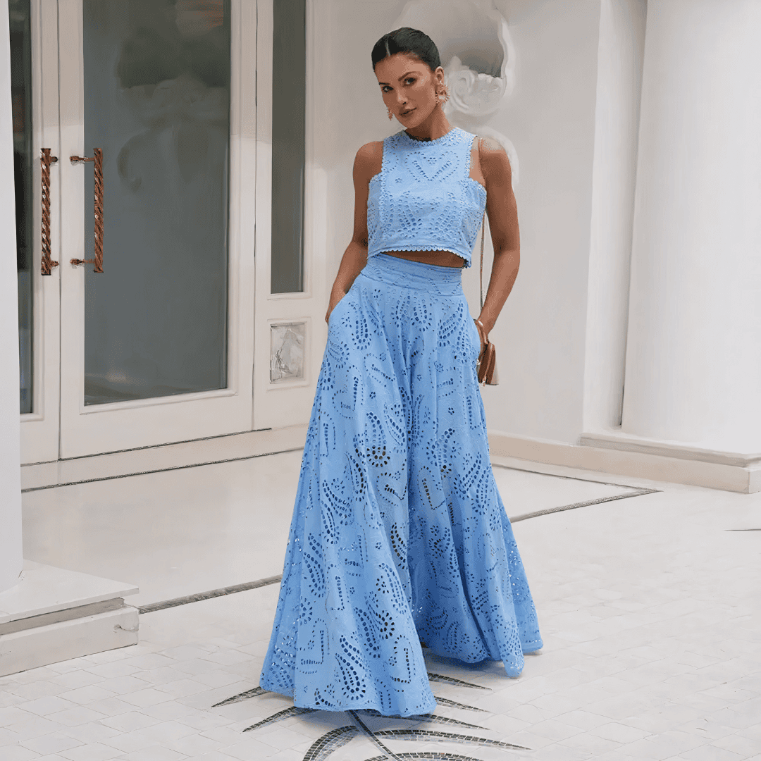 COMPLETO DUE PEZZI IN PIZZO RICAMATO