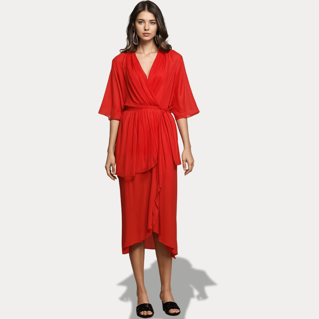 ABITO MISTO SETA CON SCOLLO A V