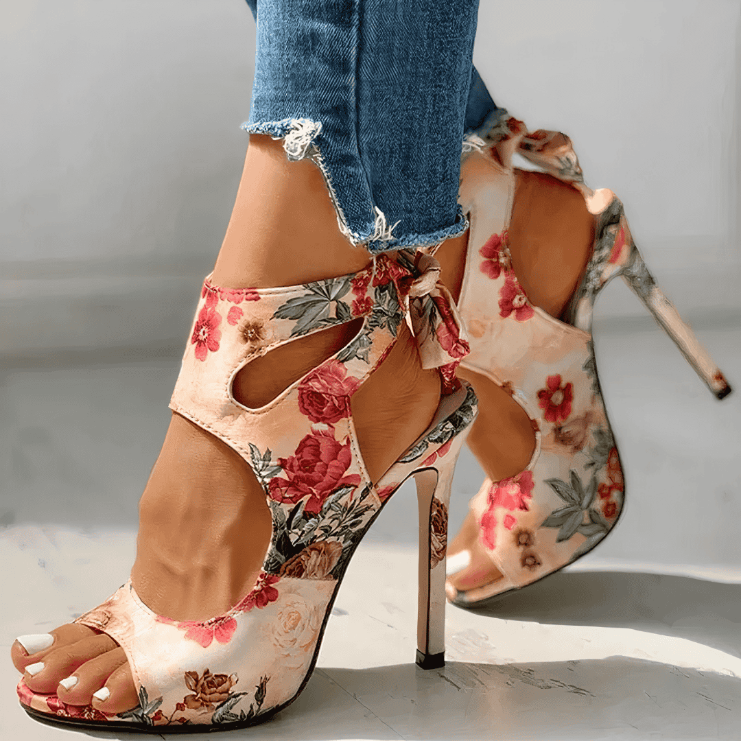 SANDALI CON TACCO ALTO DESIGN FLOREALE