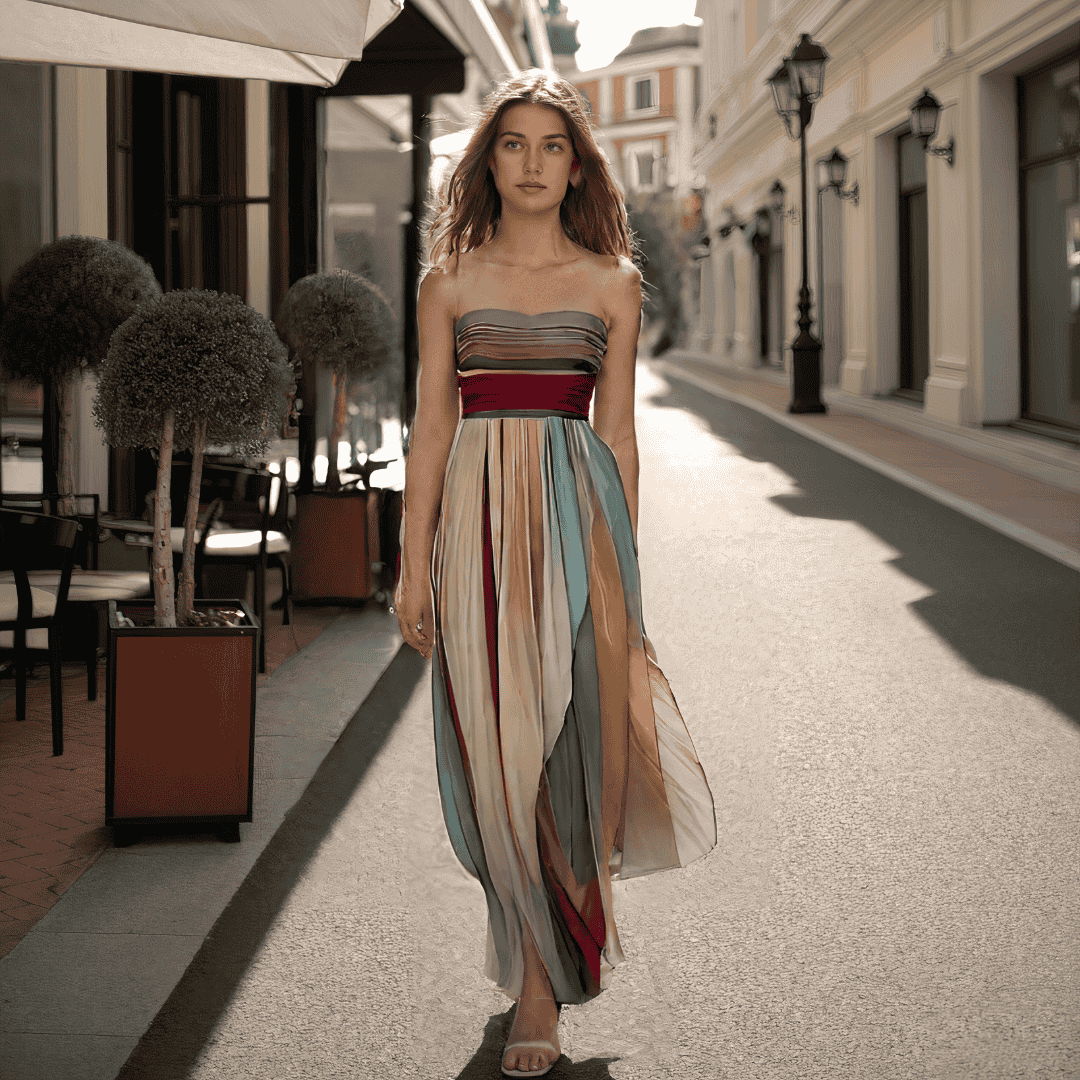 ABITO LUNGO CON STRISCE COLORATE