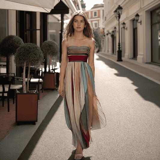 ABITO LUNGO CON STRISCE COLORATE