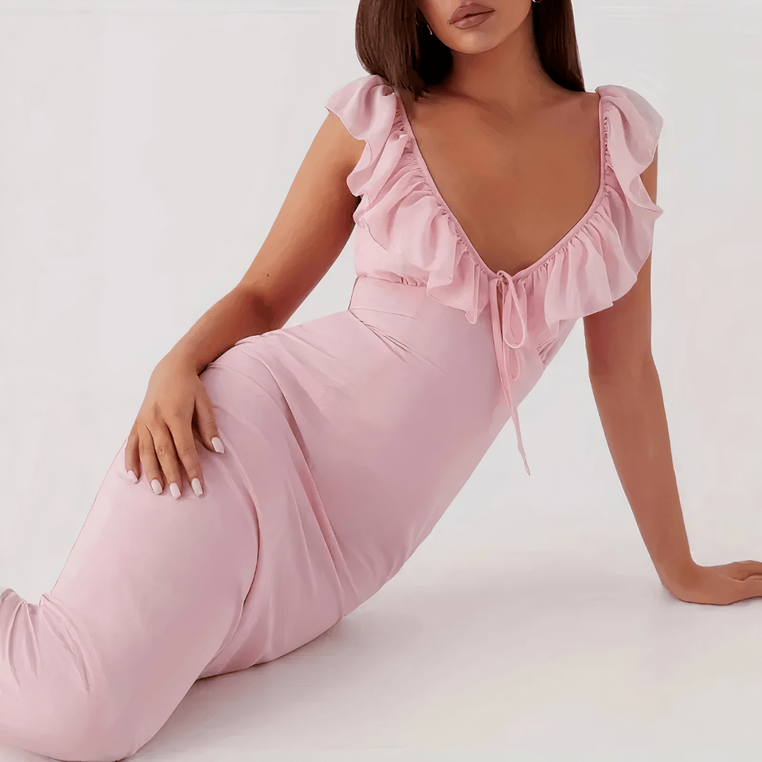 ABITO LUNGO CON SCOLLO A V ARRICCIATO