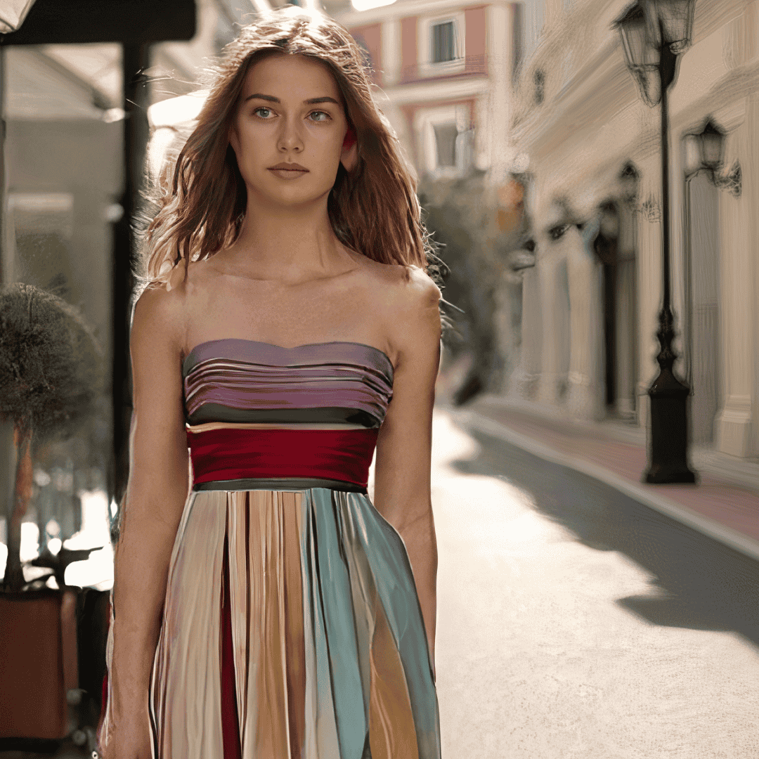 ABITO LUNGO CON STRISCE COLORATE