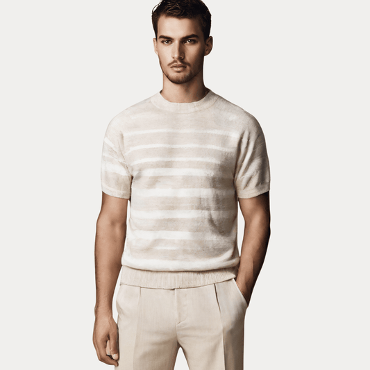 MAGLIETTA GIROCOLLO IN MISTO LINO E COTONE