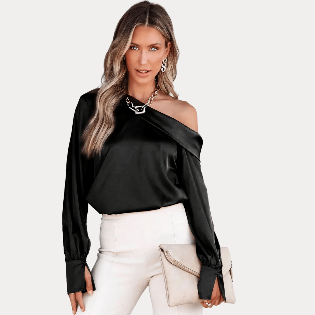 TOP IN RASO CON SCOLLO ASIMMETRICO