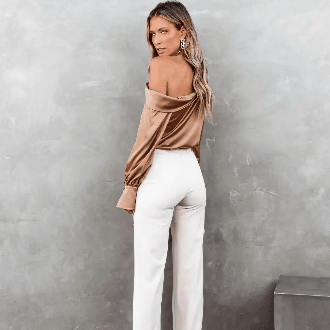 TOP IN RASO CON SCOLLO ASIMMETRICO