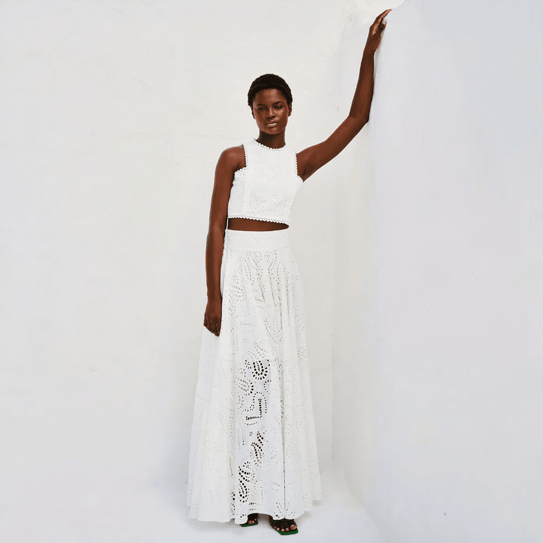 COMPLETO DUE PEZZI IN PIZZO RICAMATO