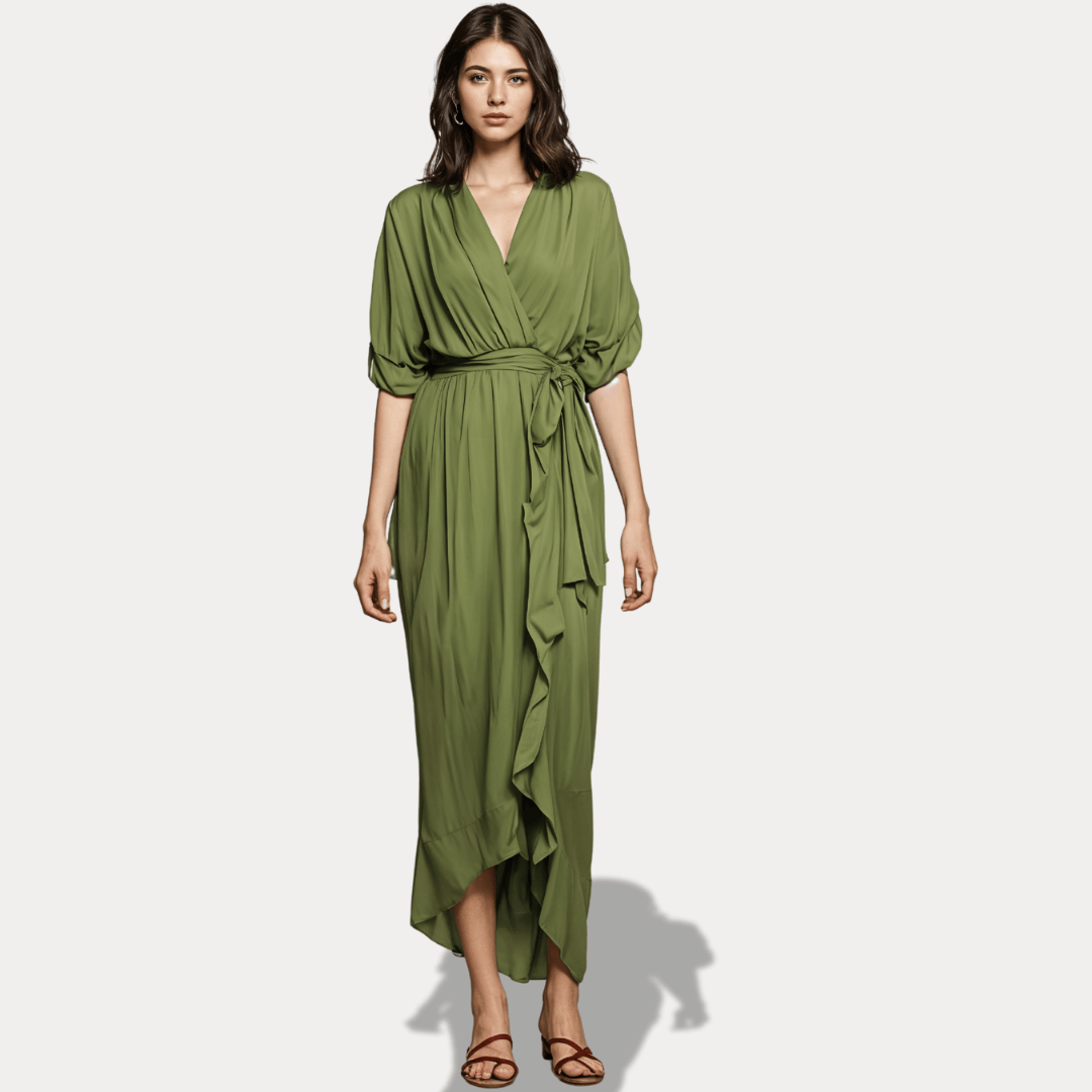 ABITO MISTO SETA CON SCOLLO A V