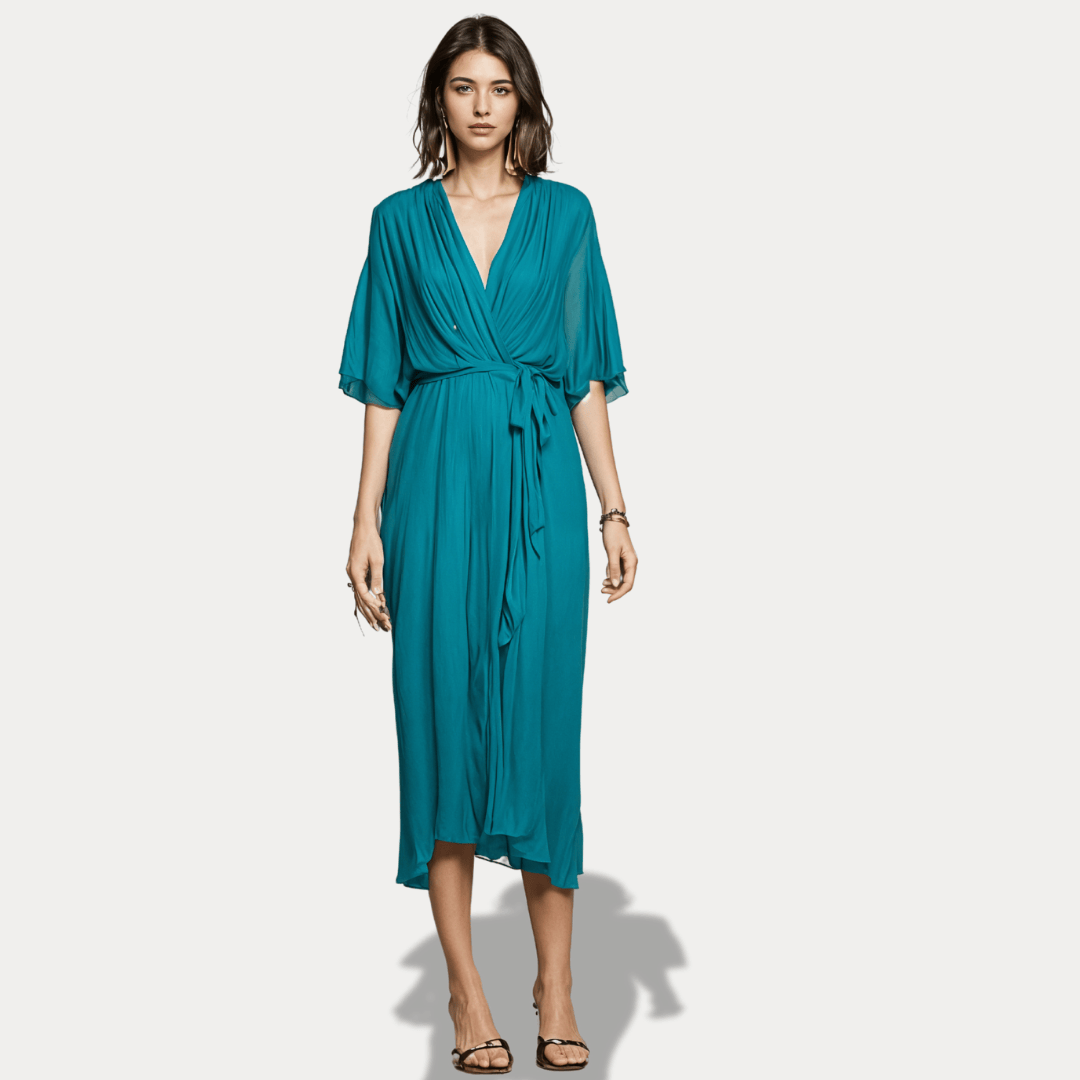 ABITO MISTO SETA CON SCOLLO A V