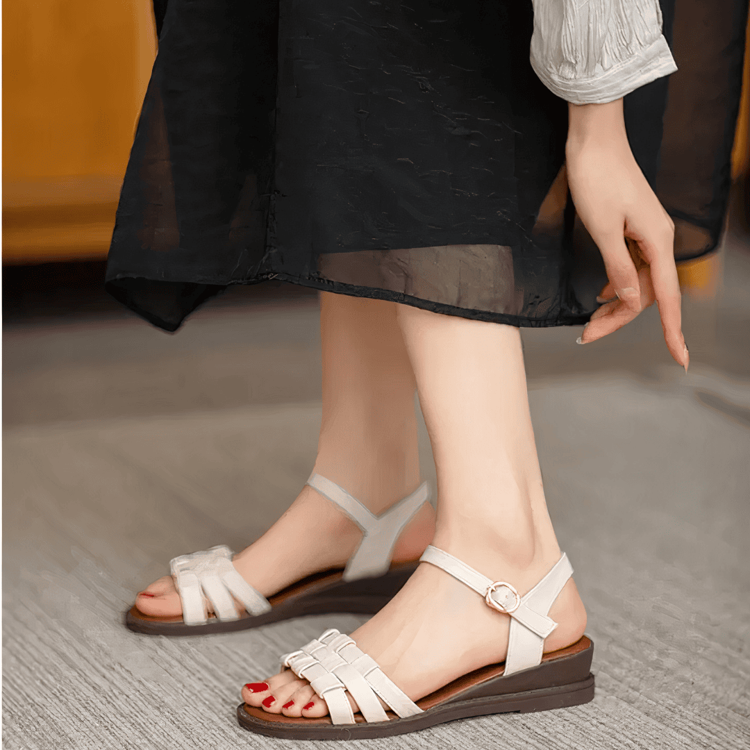 SANDALI IN VERA PELLE CON TACCO A ZEPPA