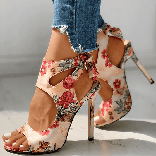 SANDALI CON TACCO ALTO DESIGN FLOREALE