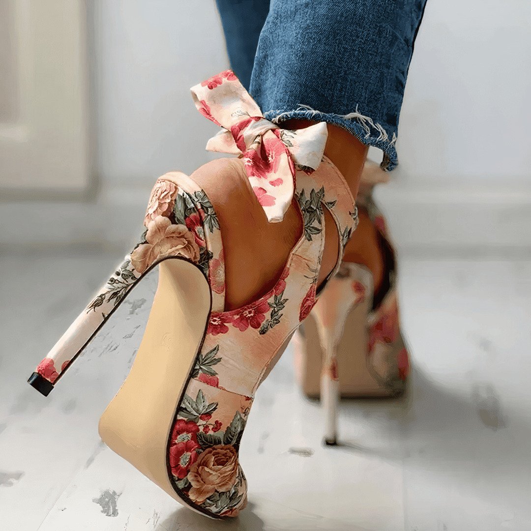 SANDALI CON TACCO ALTO DESIGN FLOREALE